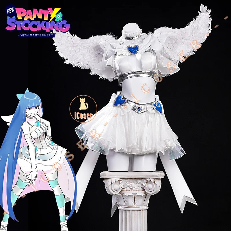 Anime New Panty Stocking with Garterbelt Stockiel Anarchy Stocking Cosplay Costume Angel Skirt Wings Halloween for Women Girls