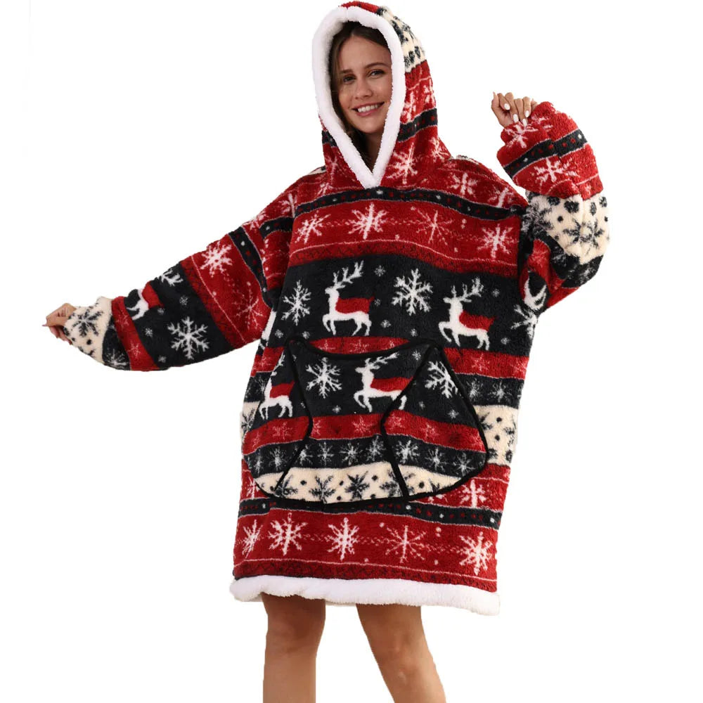 Leopard Winter Women Thicken Warm Hoodie Blanket Pink Blue Oversize Large Pocket Couple Loose Sweatshirts Mens Graphic Hoodies