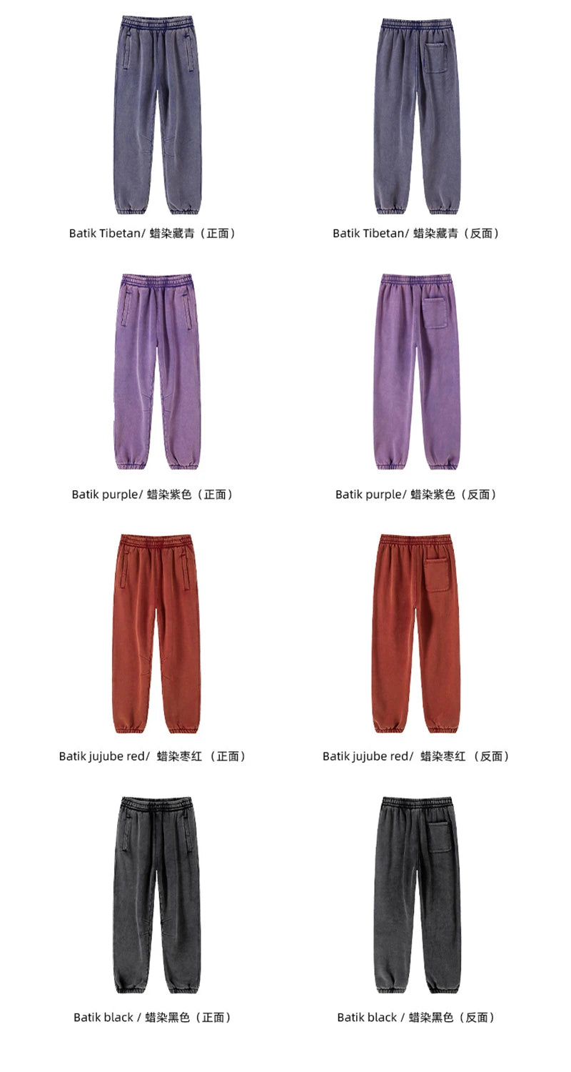 ZODF Retro Winter 360gsm Batik Washed Fleece Sweatpants Unisex Loose Drawstring Warm Joggers HY0714