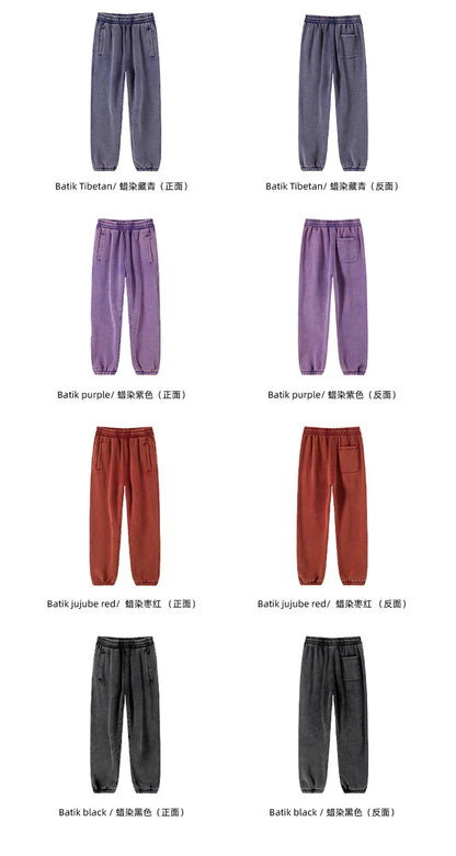 ZODF Retro Winter 360gsm Batik Washed Fleece Sweatpants Unisex Loose Drawstring Warm Joggers HY0714