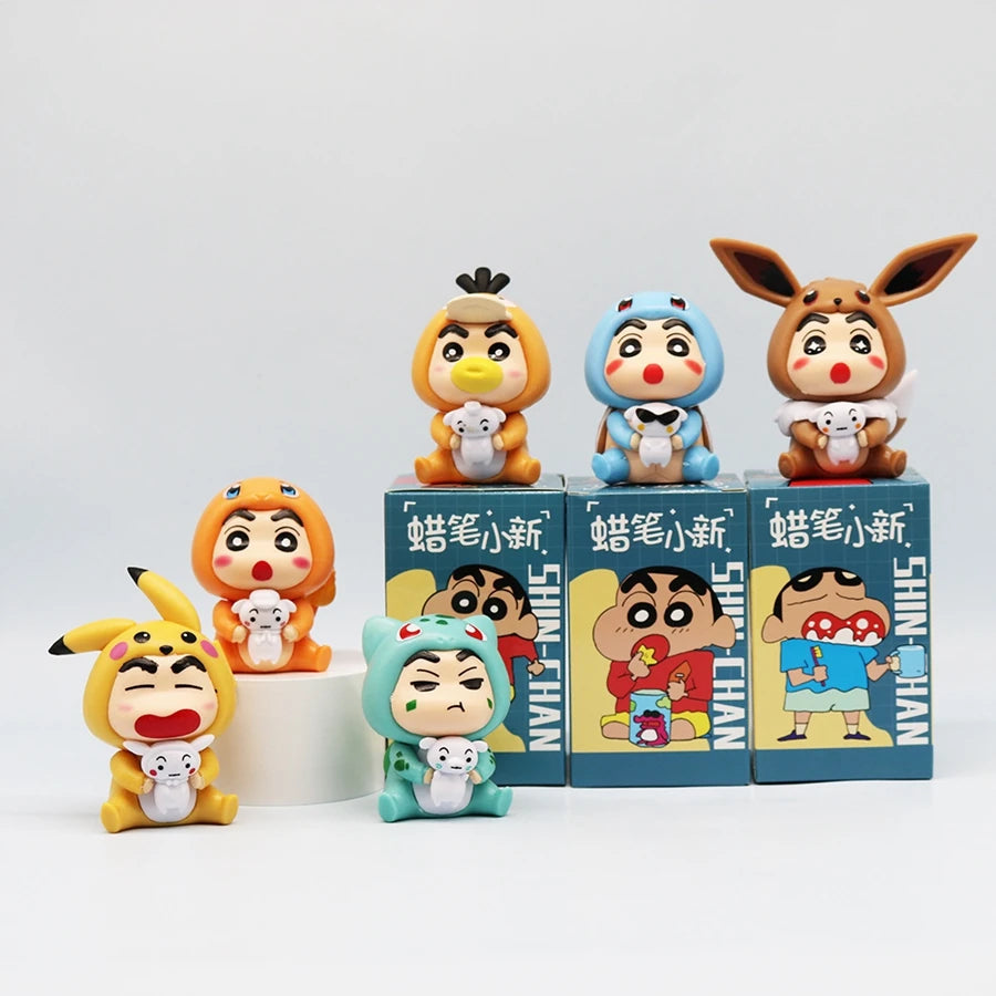 6Pcs/Set Q Version Crayon Shin-chan Anime Figure Shin-chan COS Pokémon Pikachu Action Figure Room Decorations PVC Collection Toy