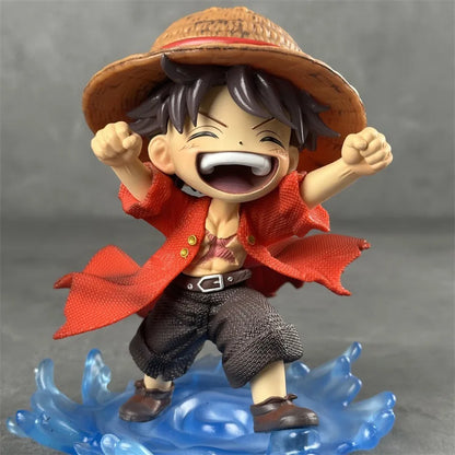 16cm One Piece Luffy Childhood Figure Shuiyue Style Laughing Expression Blue Water Effect Base PVC Anime Desk Decor Gift For Fan