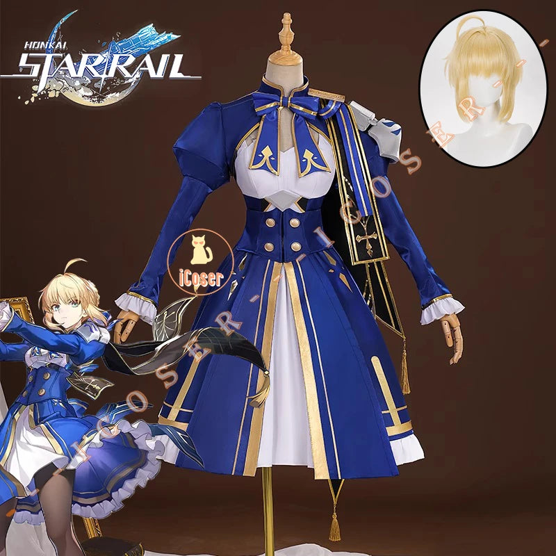 iCoser Honkai Star Rail Fate Saber Cosplay Costume Wig Dress Uniform Headwear Carnival Halloween Party Women Girls Props Gifts