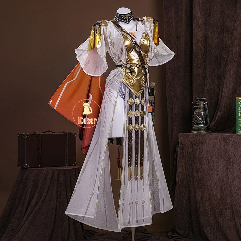 Wuthering Waves Augusta Cosplay Costume Wig Dress Uniform Headwear Earrings Christmas Halloween Party for Women Girls Role Play