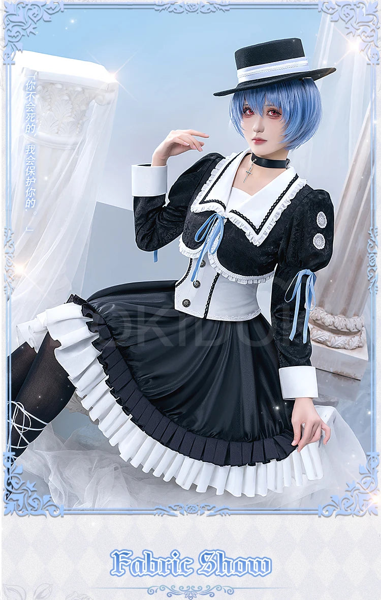 IN STOCK Asukaa Reii Cosplay Costume Anime DokiDoki-R Wome Black White Gothic Dress Asukaa Cosplay Halloween Costume