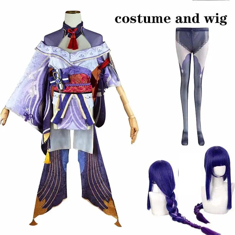 Genshin Impact Raiden Shogun Baal Costume Set Cotton Polyester - wig / XS（old）