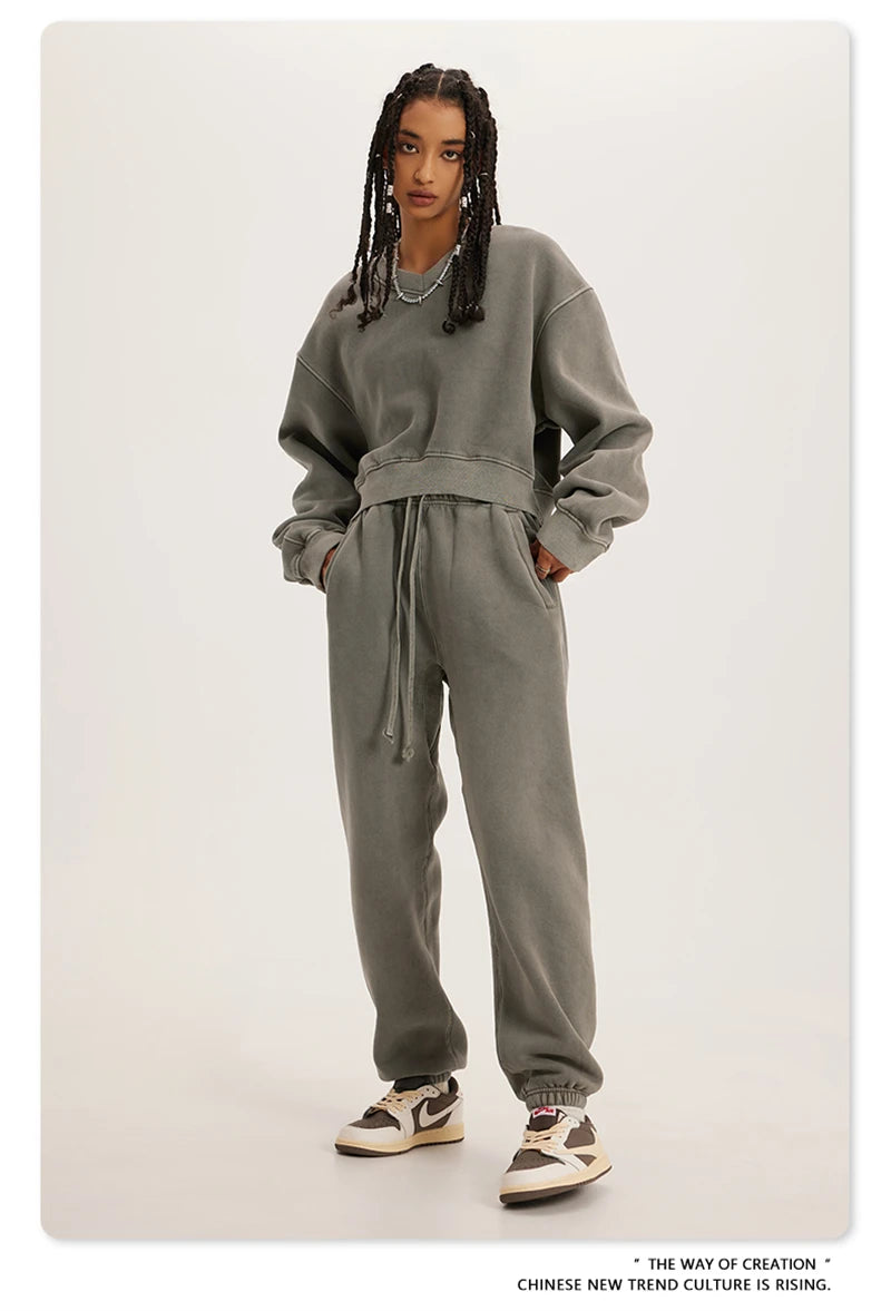 ZODF Winter Women Short Fleece Cropped Sweatshirts Girls Female Hip Hop Loose 400gsm V-Neck Pullovers Brand Tops HY0437