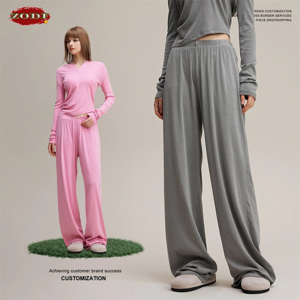 ZODF Women 2025 Solid Comfortable Loose Pants Girls Female 275gsm Solid Wide Lge Straight Trousers Brand Bottoms HY1137