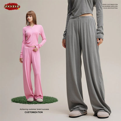 ZODF Women 2025 Solid Comfortable Loose Pants Girls Female 275gsm Solid Wide Lge Straight Trousers Brand Bottoms HY1137