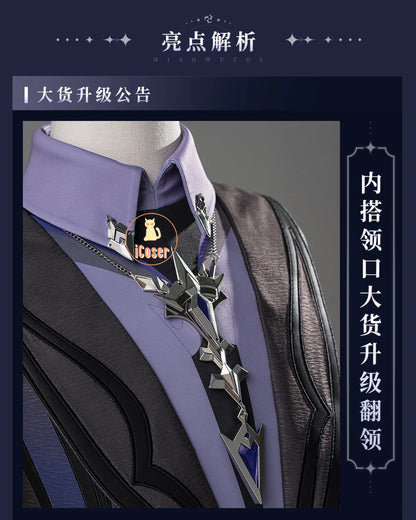 Genshin Impact Kyryll Chudomirovich Flins Cosplay Costume Wig Uniform Game Cos Outfit Halloween Party for Women Men Carnival Set