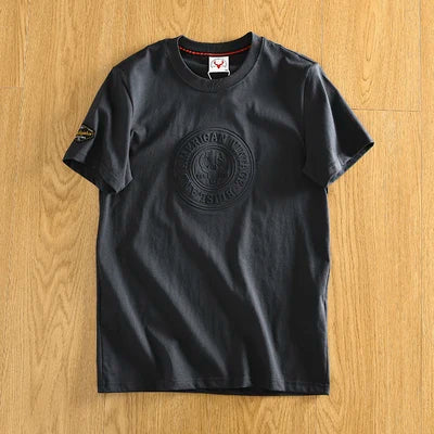 Summer New American Retro Short-sleeved O-neck 3D Printed T-shirt Men's Fashion Simple 100% Cotton Washed Casual Sport Tops