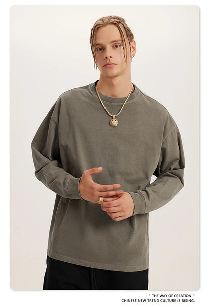 ZODF New Autumn Men's 260gsm 100% Cotton T Shirts Unisex Retro High Street Loose Washed Solid Tees Streetwears HY0376