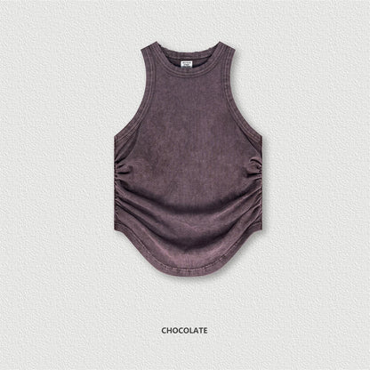 ZODF Women 2024 Summer Washed Tank Tops Female Hotsweet Girls 235gsm Slim Pleated Arc Hem Camisole TEE Streetwears HY0795