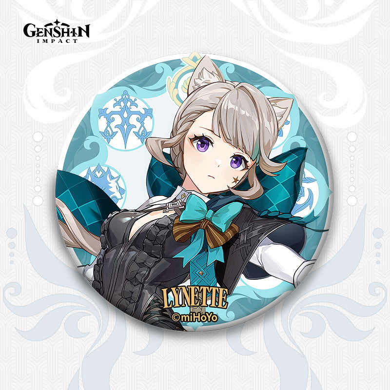 Genshin Impact Fontaine Lynette Lyney Costume Badge Pins Freminet Neuvillette Cosplay Wriothesley Backpack Brooches Kids Gifts