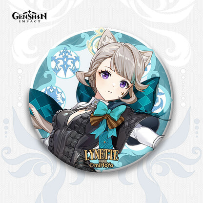 Genshin Impact Fontaine Lynette Lyney Costume Badge Pins Freminet Neuvillette Cosplay Wriothesley Backpack Brooches Kids Gifts