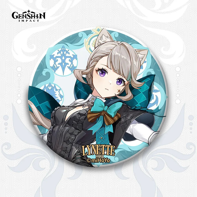 Genshin Impact Fontaine Lynette Lyney Costume Badge Pins Freminet Neuvillette Cosplay Wriothesley Backpack Brooches Kids Gifts