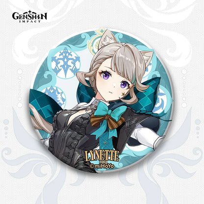 Genshin Impact Fontaine Lynette Lyney Costume Badge Pins Freminet Neuvillette Cosplay Wriothesley Backpack Brooches Kids Gifts