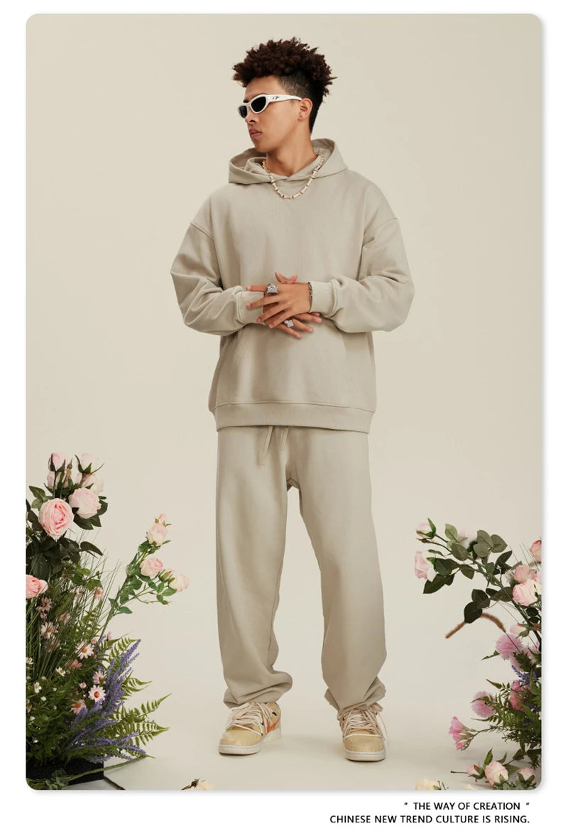 ZODF New Winter 440gsm Terry Hooded Hoodies For Men Retro Unisex Couple Loose Oversized Solid Pullovers Streetwears HY0664