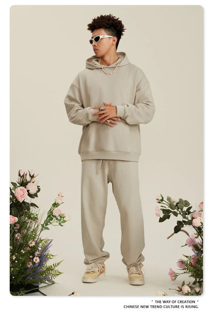 ZODF New Winter 440gsm Terry Hooded Hoodies For Men Retro Unisex Couple Loose Oversized Solid Pullovers Streetwears HY0664