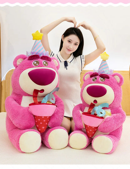 Disney Plush Strawberry Bear Doll with Birthday Hat Cute Stuffed Animal for Kids Birthday Xmas Gift Perfect Toy for Children And