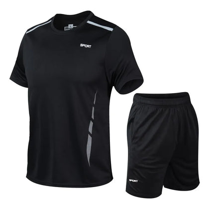 Chrlck Men’s Quick Drying Breathable Running and Outdoor Sports Set – T-Shirt Shorts with Soft Elasticity for Hiking