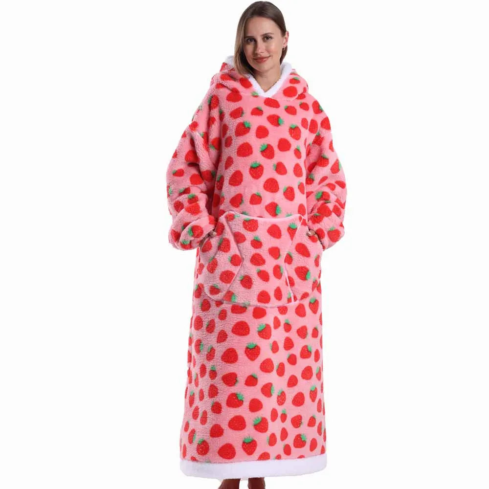 Halloween Oversized Blanket Hoodie for Adults Extra Long Plush Thick Wearable Blanket with Sleeves Women Men Winter Home Clothes