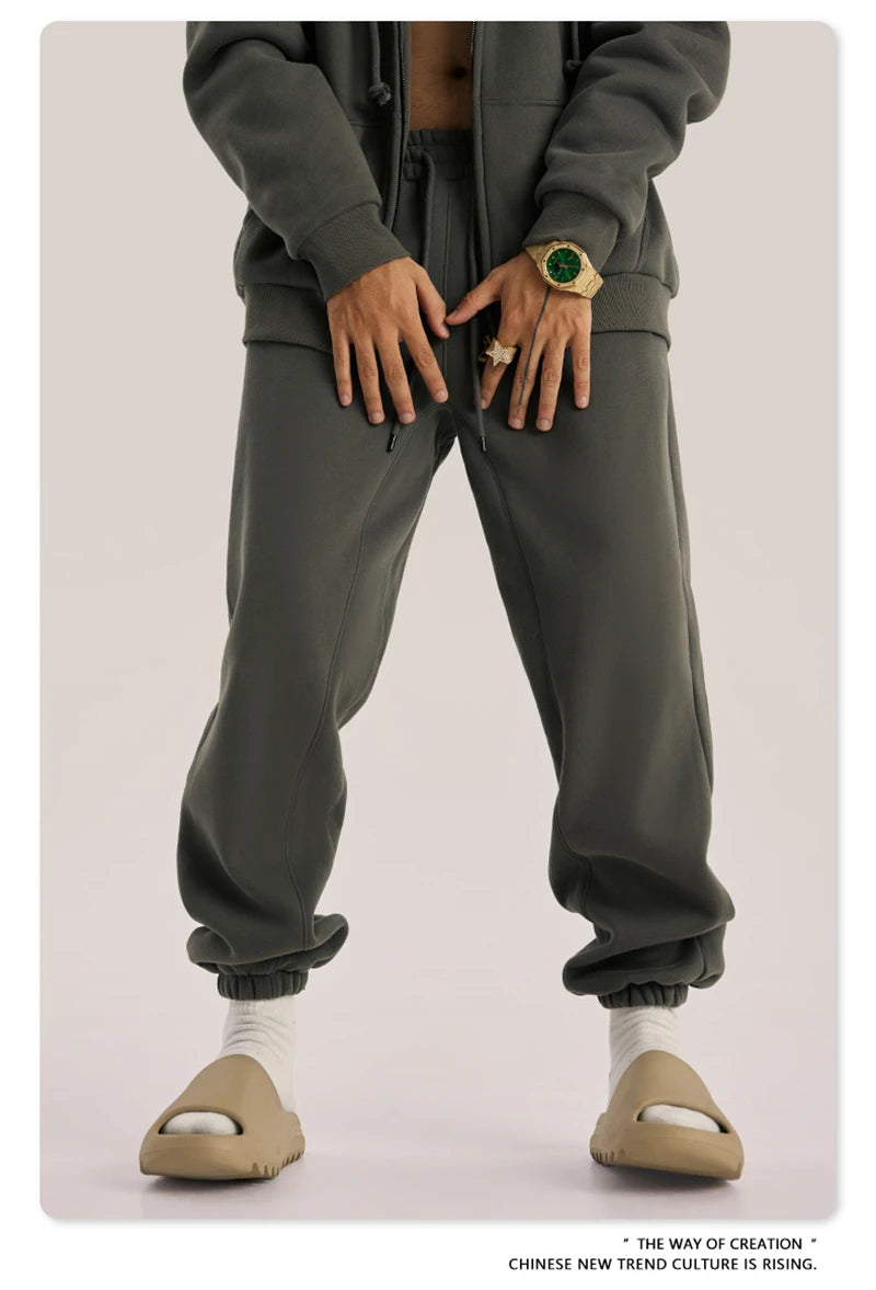 ZODF Unisex 345gsm Fleece Sweatpants Loose Fit Retro Hip Hop Winter Joggers HY0005