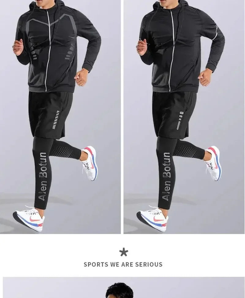 Men’s Sports Suits Fitness Clothes Tight-Fitting Quick-Drying Running Cycling Training Apparel for Autumn Night Workouts