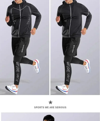 Men’s Sports Suits Fitness Clothes Tight-Fitting Quick-Drying Running Cycling Training Apparel for Autumn Night Workouts
