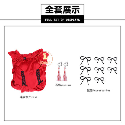 Scarlet El Vandimion Cosplay Costume Wig Dress Anime May I Ask for One Final Thing Ice Rose Earrings Halloween Party Women Girls
