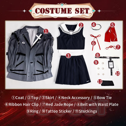 Wuthering Waves Chisa Cosplay Costume Wig Jacket Uniform Headwear Rings Sticker Halloween Party for Women Girls Carnival Props