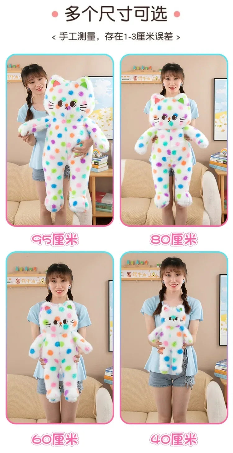 45-80cm Kawaii Wave Point Cat Plush Toy Doll Pillow Cushion Cartoon White Red Large Size Sleeping Plush Doll Gift for Girlfriend
