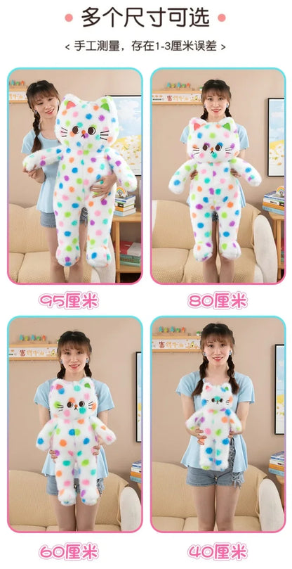 45-80cm Kawaii Wave Point Cat Plush Toy Doll Pillow Cushion Cartoon White Red Large Size Sleeping Plush Doll Gift for Girlfriend