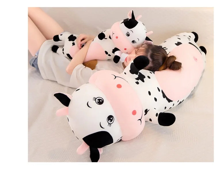 70cm-100cm Lovely Creative Milk Cow Plush Pillow Toys Soft Stuffed Cartoon Animal Cattle Doll Bedroom Sleeping Pillow Cushion