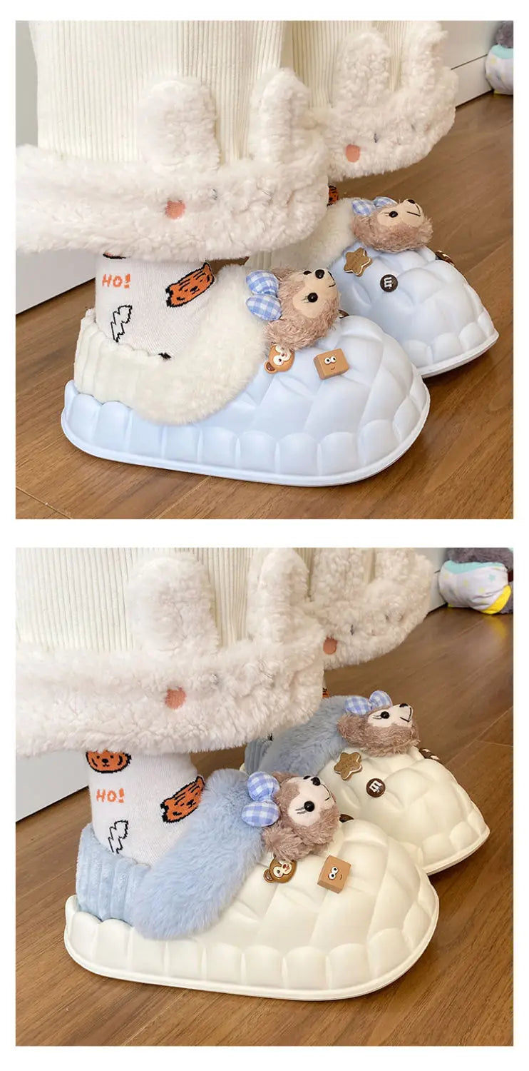 Disney Shelliemay Detachable Cotton Shoes Eva Thick Bottom With Velvet For Outer Wear, Warm And Waterproof Adult Cotton Dragging