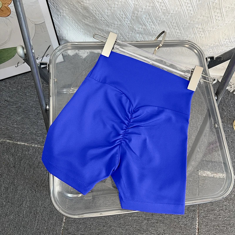 Women Sports High Waist Yoga Legging Shorts Squat Proof Quick Dry Fitness Workout Gym Cycling Tight - Electric Blue / M