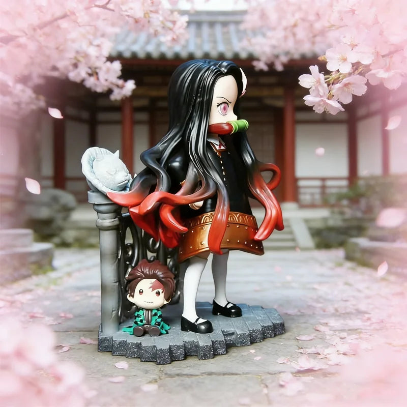 14cm Spy × Family Anya Cos Kamado Nezuko Academy Dress Demon Slayer Kawaii Model Anime Figures Garage Kit Statue Toys Kids Gifts