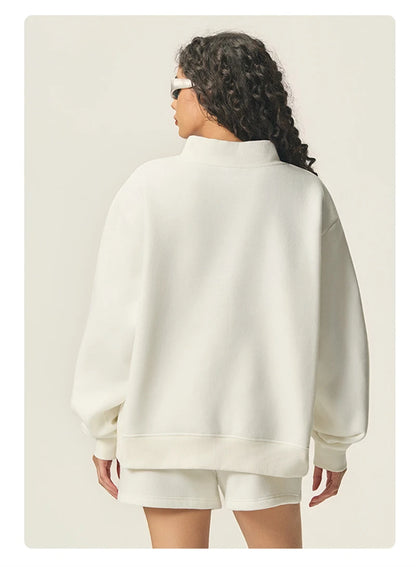 ZODF 2025 Winter Women 350gsm Warm Fleece Sweatshirts Girls Female Hip Hop Half Turtleneck Pullovers Brand Clothing HY056