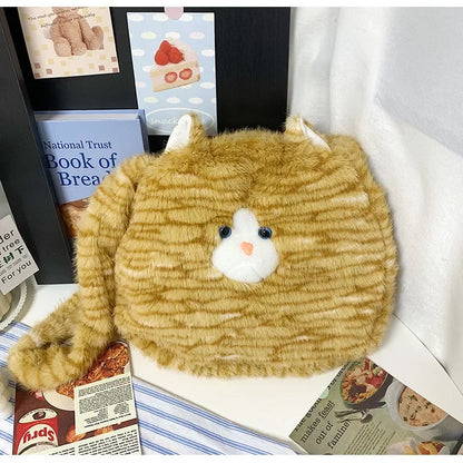 Cute Cat Plush Crossbody Bag for Women's New Instagram Soft and Cute Furry Large Capacity High-end Sensory Communication Tote