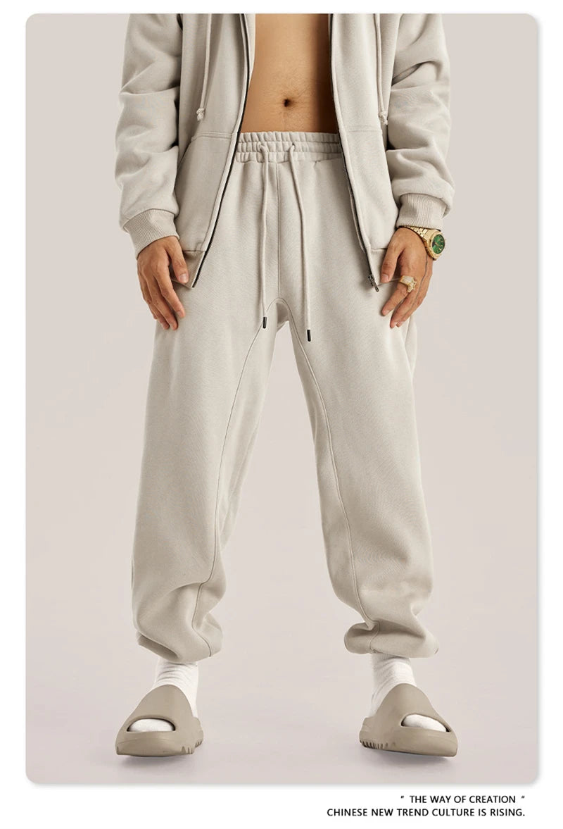 ZODF Unisex 345gsm Fleece Sweatpants Loose Fit Retro Hip Hop Winter Joggers HY0005