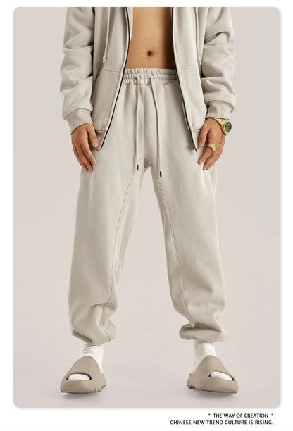 ZODF Unisex 345gsm Fleece Sweatpants Loose Fit Retro Hip Hop Winter Joggers HY0005