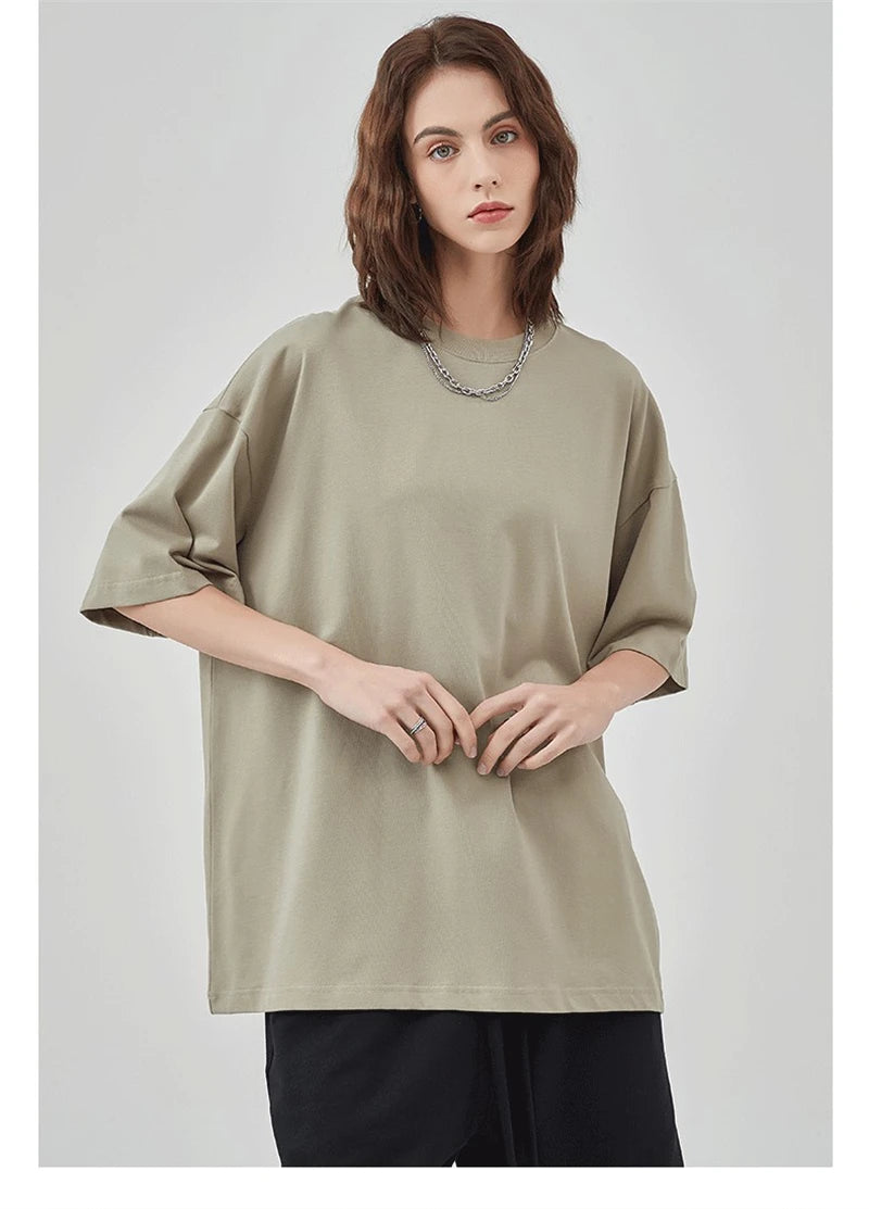 ZODF 2025 Spring Summer Men Solid 100% Cotton T-Shirts Unisex Women Loose 230gsm Noshrink Basic T Shirt Brand Tops HY0151