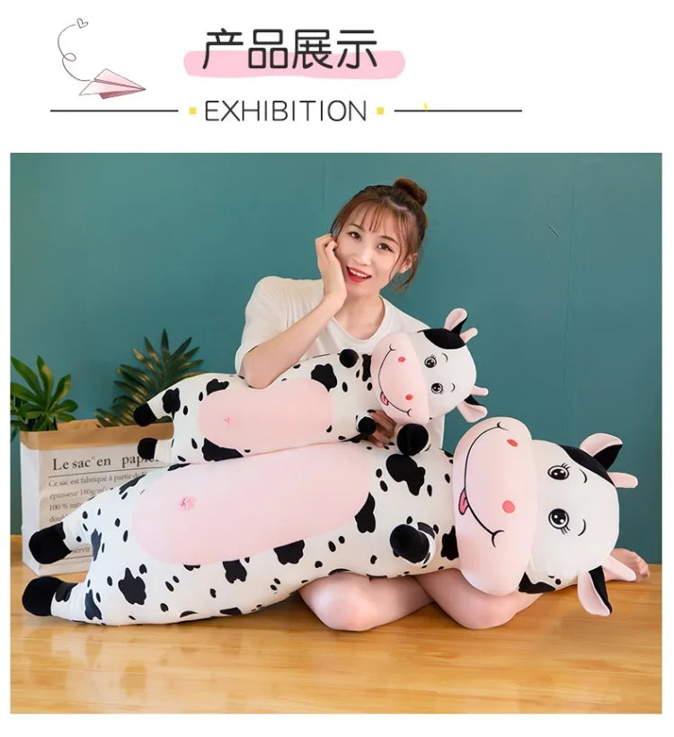 70cm-100cm Lovely Creative Milk Cow Plush Pillow Toys Soft Stuffed Cartoon Animal Cattle Doll Bedroom Sleeping Pillow Cushion