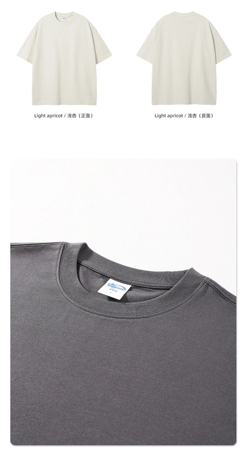 ZODF New Summer Men 275gsm Cotton T Shirts Unisex Women High Street Oversized FG Noshrink Solid T-Shirt Streetwears HY0152