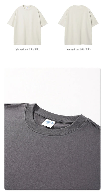 ZODF New Summer Men 275gsm Cotton T Shirts Unisex Women High Street Oversized FG Noshrink Solid T-Shirt Streetwears HY0152