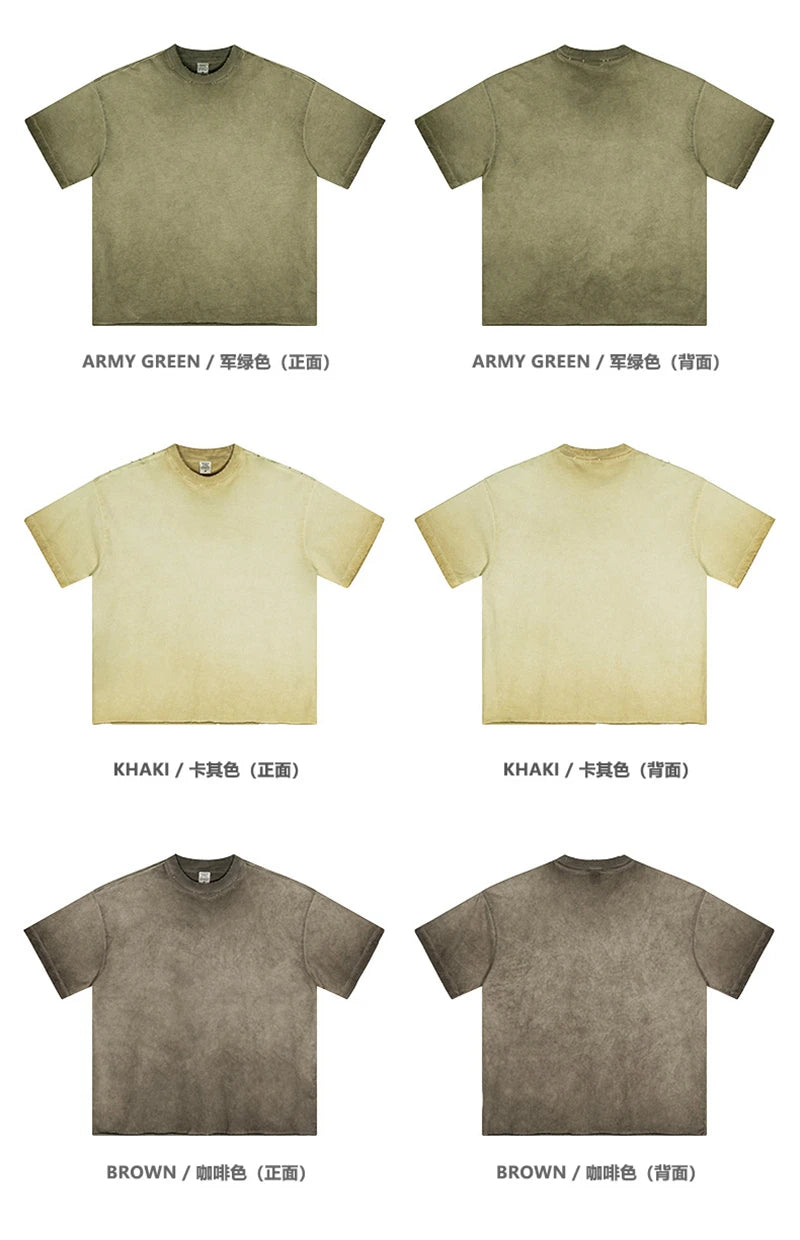 ZODF Fashion 2024 250gsm Washed Distressed T-Shirts For Men Unisex Women Retro Cotton Relax Fit T Shirt Brand Tees HY0838