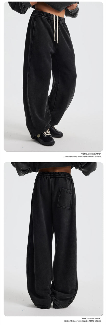 ZODF New 2025 Winter Batik Washed Man Fleece Pants Unisex High Street Distressed Thick Warm Straight Trousers Sweatpants HY1166