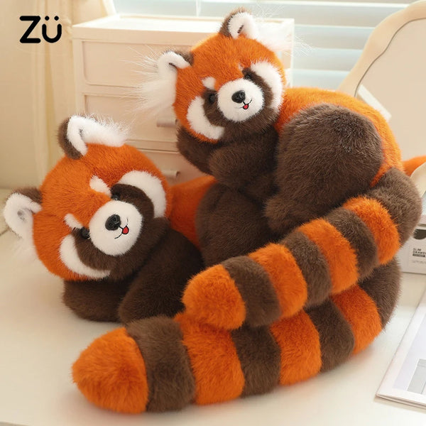 Long Tail Cute Raccoon Soft Toy Huggable Baby Red Panda Plush Doll Sleeping Plushie Birthday Gift for Girlfriend Kids