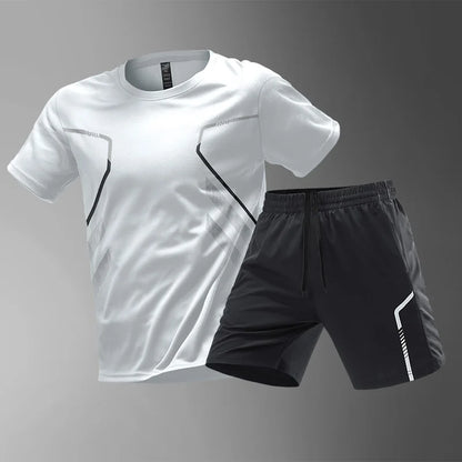 Chrlck Men’s Quick Drying Breathable Running and Hiking 2-Piece Outdoor Sports Set - White / XXXL(80-87kg)