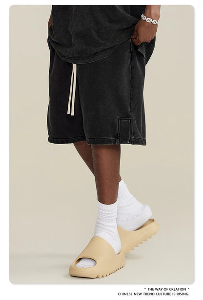 ZODF 2024 Summer Men 350gsm Washed Cotton Shorts Unisex Retro High Street Loose Side Slit Short Pants Streetwears HY0839
